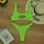 Solid Color Split Hollow Out Cutout Snake Fabric Swimsuit Women Sexy Halter Bikini Bella Mia