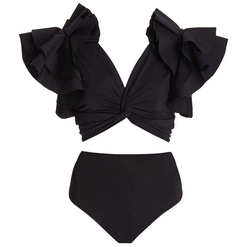 Retro High Waist Split Swimsuit Women Ruffled Bikini Swimsuit Chiffon Beach Skirt Set Bella Mia