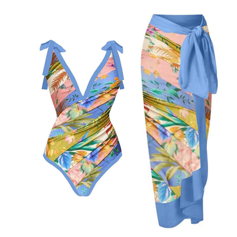 Sexy Siamese Conservative Cover Belly Thin Swimsuit Spring Bathing Suit Women Chiffon Beach Dress Bella Mia