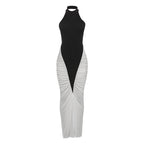 Summer Women Clothing Sexy Halter Backless Pleated Contrast Color Slim Fit Sheath Dress Bella Mia
