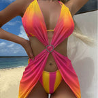 Striped Gradient Love Tulle Skirt Three Piece Sets Swimwear Swimsuit Bikini Bella Mia