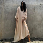 Rayon Loose Robe Beach Cover Up Sexy V Neck Headband Belt Sun Protection Dress Women Bella Mia