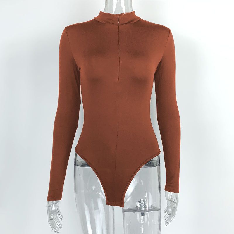 Autumn Winter Bottoming Shirt Women Clothing Long Sleeve Zipper Tight Bodysuit Bella Mia