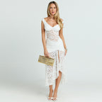 Summer Sexy Lace Hollow Out Cutout out Stitching Spaghetti Straps Slimming Split Dress Bella Mia