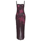 Spring Summer Women Sexy Strap Lace Slim Sheath Print Retro Dress Bella Mia