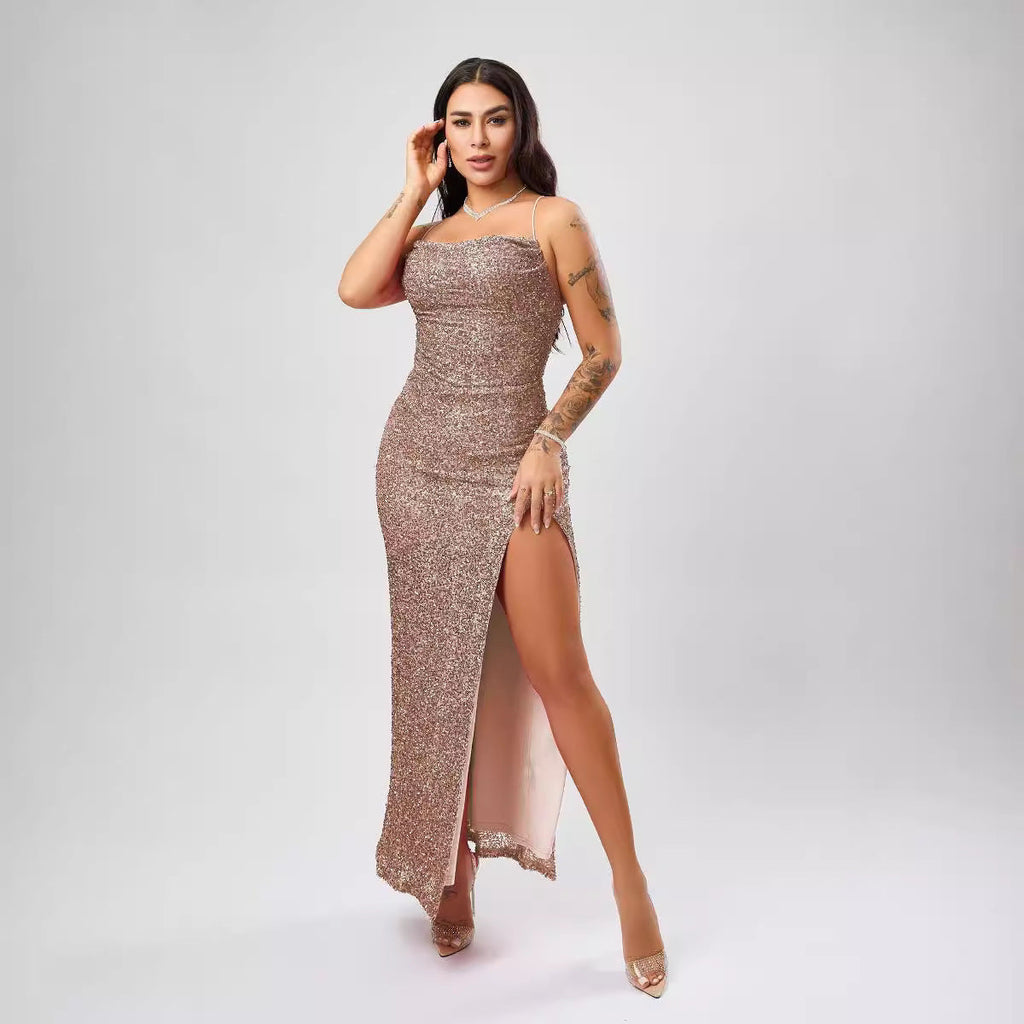 Sequin Formal Dress Autumn Winter Women Sexy Sleeveless Split Dress Bella Mia