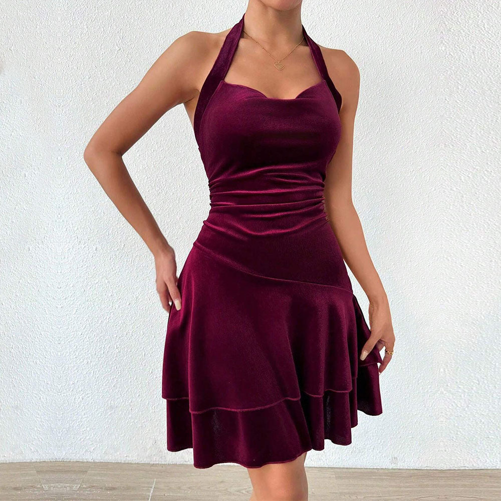 Women Clothing Sexy Halter Dress Autumn Winter Backless Socialite Sexy Design Short Bella Mia
