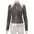 Women Clothing Autumn Sexy Vintage Leopard Print Halterneck Long Sleeved Sexy Top for Women Bella Mia