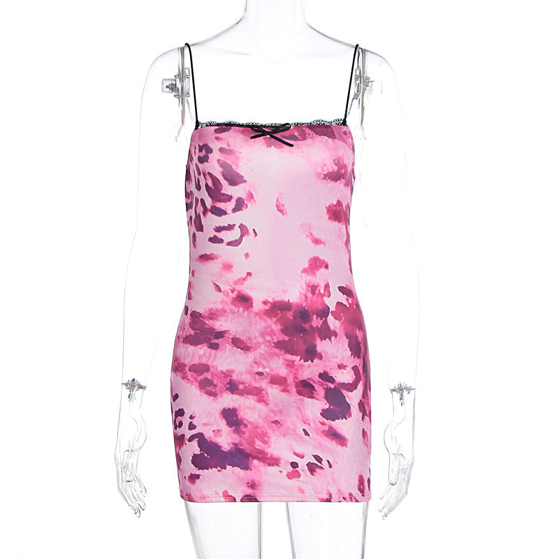 Summer Printed Sexy Sling Backless Waist Trimming Hip Bag Dress Bella Mia