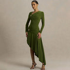 Autumn Winter Graceful Fashionable Women Slim Dress Sexy Pleated Irregular Asymmetric Maxi Dress Bella Mia