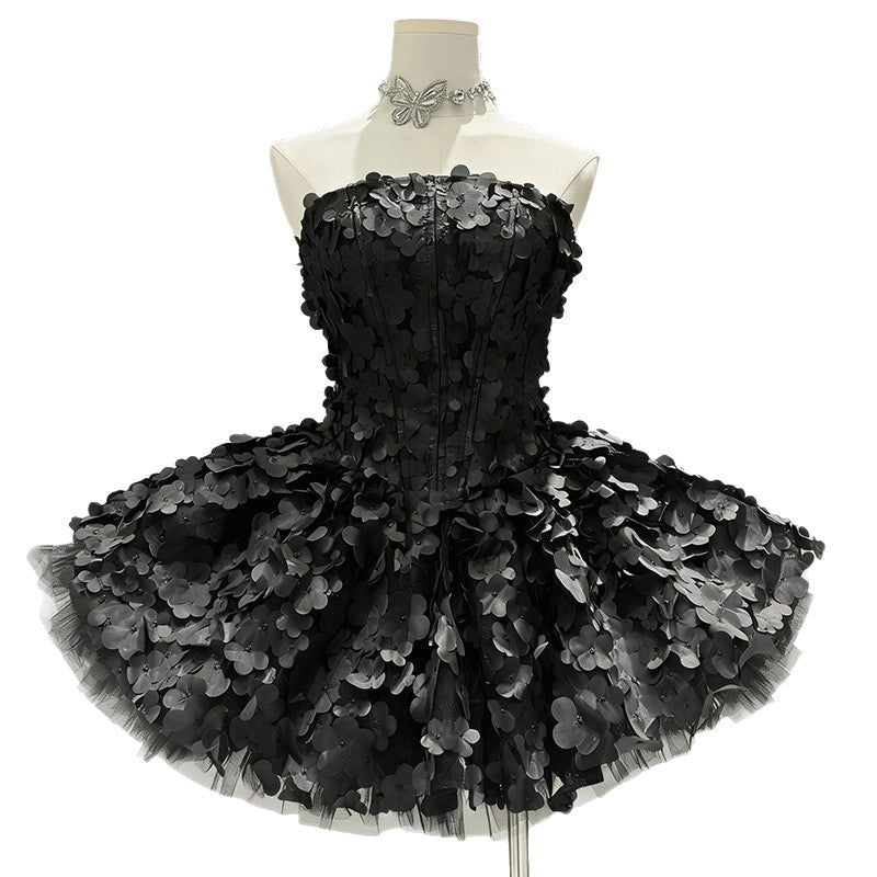 Spring Elegant Elegant Sweet Tube Top Floral Dress Waist Slimming Heavy Work Dress Women Bella Mia