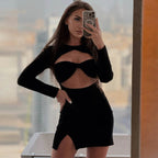 Sexy Women Clothing Tube Top Hollow Out Cutout out Long Sleeve Dress Slim Fit Sheath Women Bella Mia