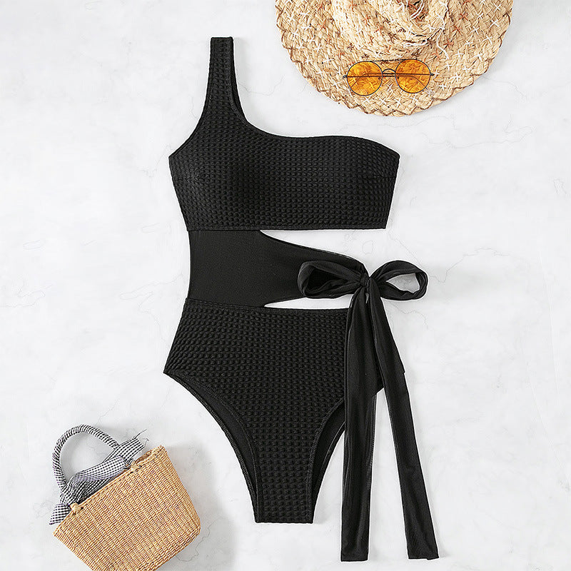 Solid Color Sexy off Shoulder One Piece Swimsuit Women Beach Bikini Spring Swimsuit Bella Mia