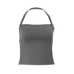 Women Clothing Summer Sexy Bare Back Slim Solid Color Short Halterneck Vest Top Bella Mia