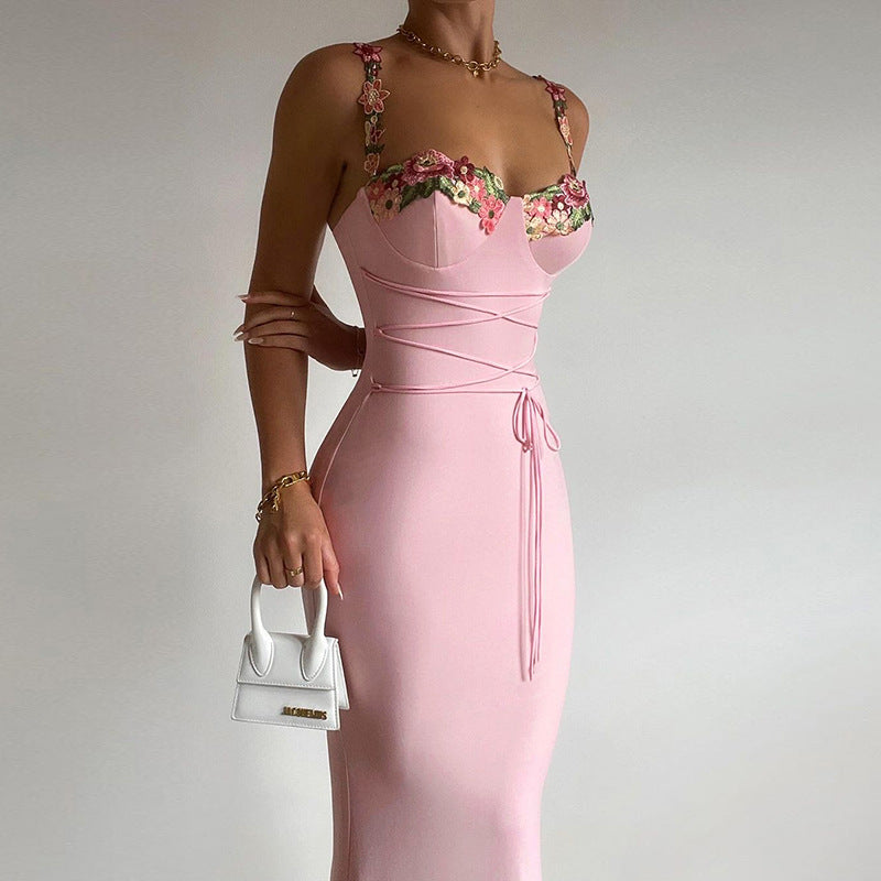Chest Cup Applique Dress Autumn Waist Girdling Band Sexy Sheath Dress Bella Mia