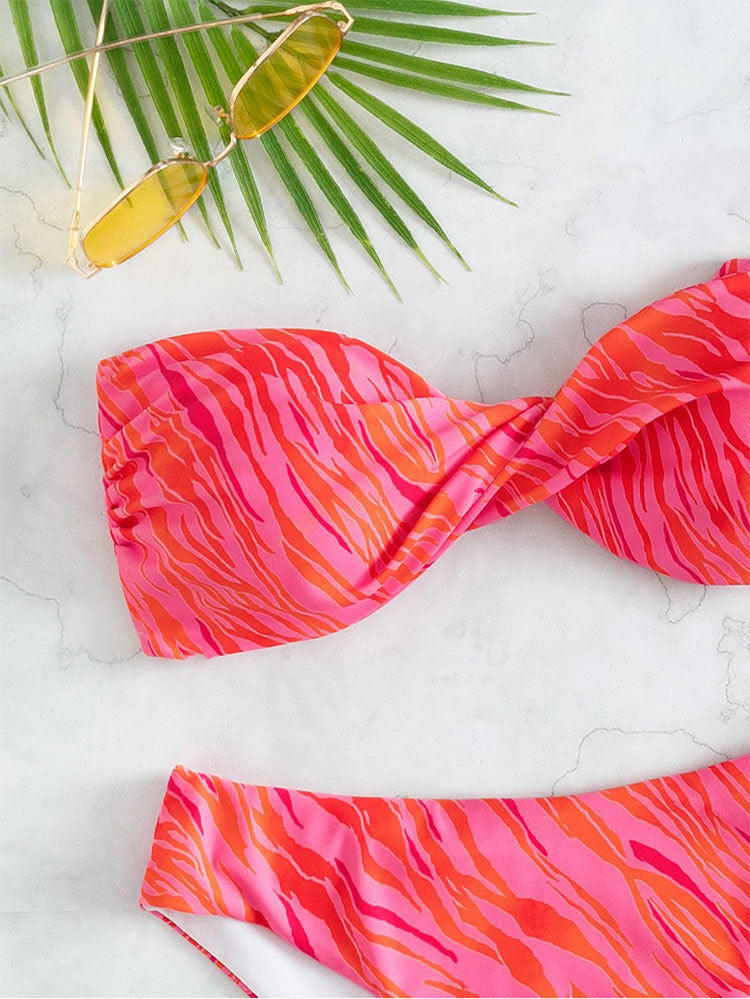 Printed Bandeau Bikini Swimsuit Sexy Backless Split Two Piece Suit Swimwear Bella Mia