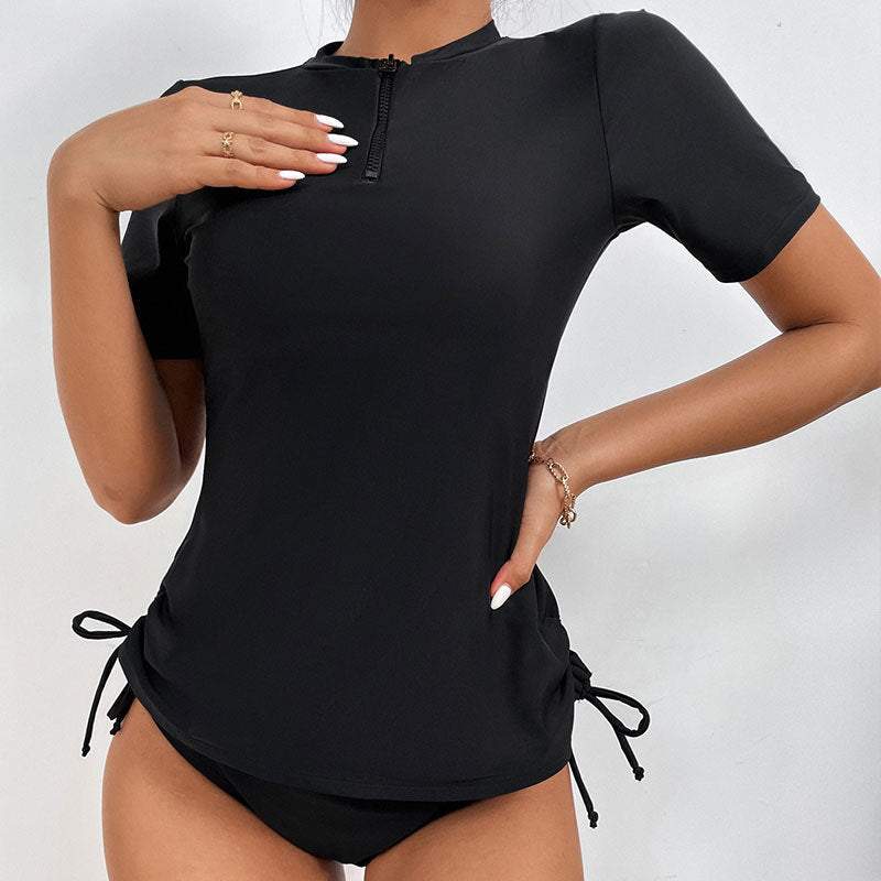 Short Sleeve Sunscreen One Piece Bikini Triangle Tight Sports Split Swimsuit Swimwear Bella Mia