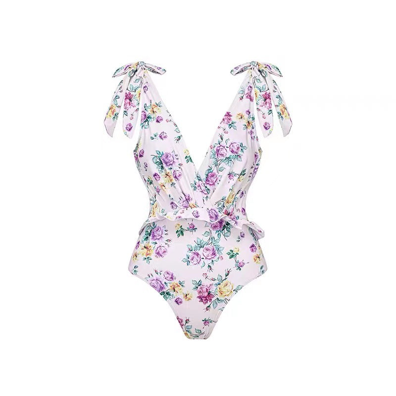 One Piece Swimsuit Women Skinny Slimming Retro Tied Swimsuit Suit Chiffon Bella Mia