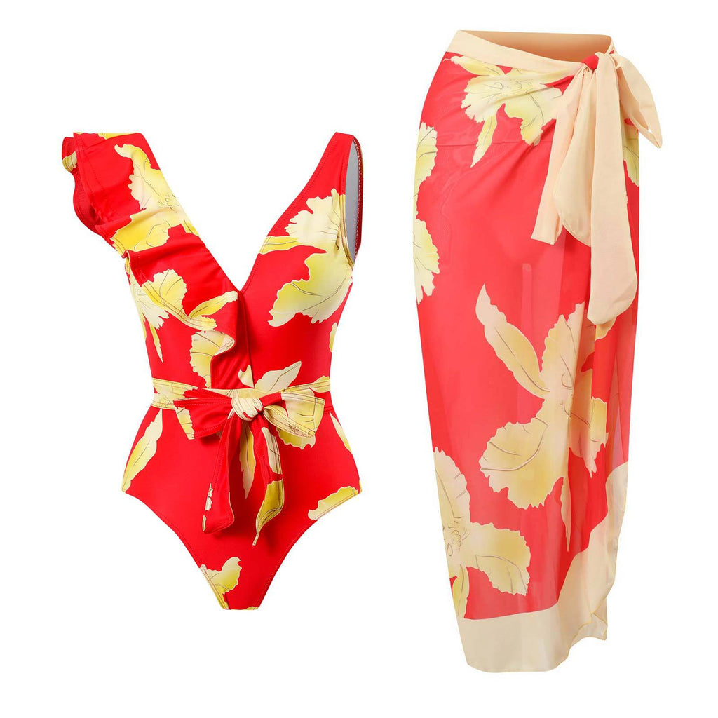 Sexy Swimsuit Women Vintage Ruffled Swimsuit Bikini Chiffon Beach Skirt Set Bella Mia
