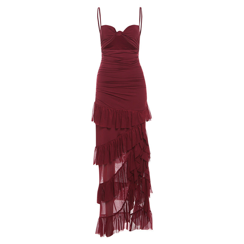 Women Clothing Autumn Winter Sexy Hollow Out Cutout Side Slit Backless Gauzy Sling Dress Women Bella Mia