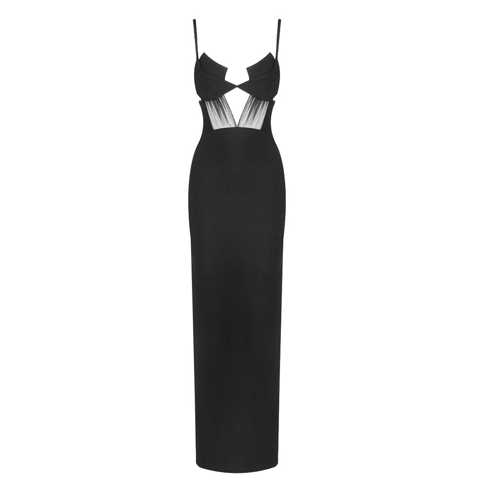 Black Knitted Bandage One Piece Dress Women Cross Spaghetti Straps Slimming Commuting Date Cocktail Slim Fit Maxi Dress Bella Mia