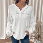 Lace Patchwork Hoodie Solid Color Casual Pullover Top Women Bella Mia