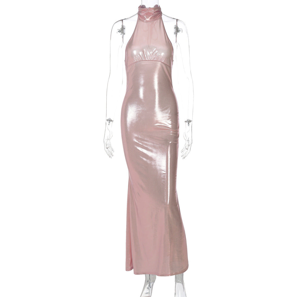 Women Clothing Autumn Winter Sexy Elegance Sleeveless round Neck Slim Bright Color Dress Bella Mia
