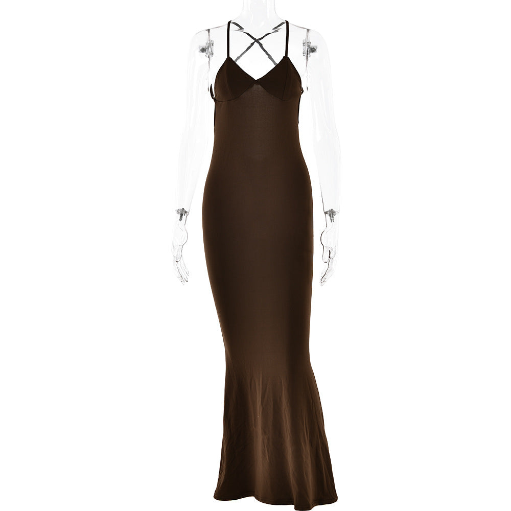 Spring Dress Sexy Trend V neck Backless Slim Fit Sheath Suspender Bella Mia