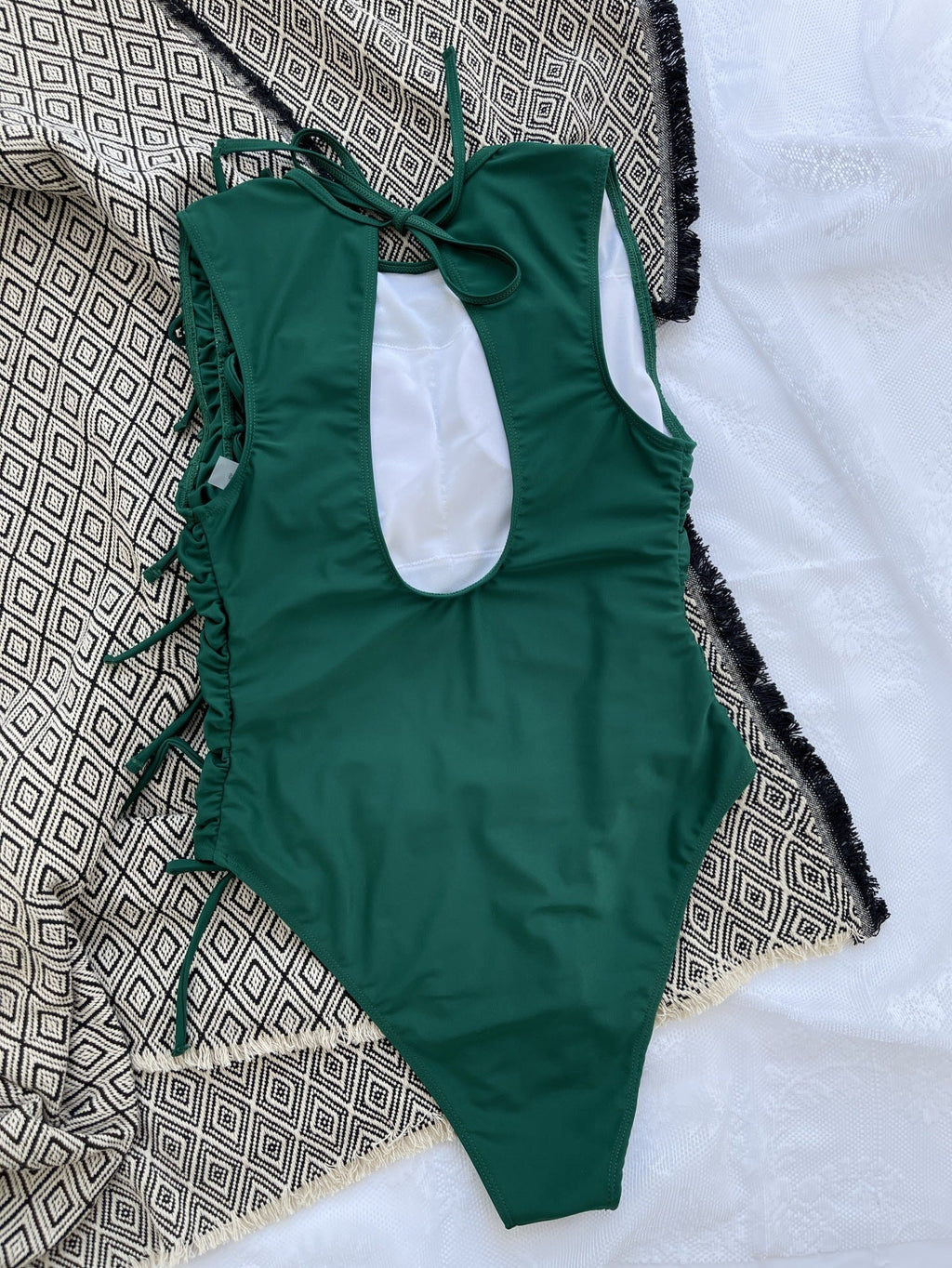 Drawstring Lace-up Sexy Bikini Solid Color Pleated Swimsuit Crisscross Bella Mia