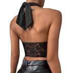 Women Summer Stitching Lace Halter Lace-up Wrapped Chest Steel Ring sexy Vest Boning Corset Boning Corset Corset Bella Mia