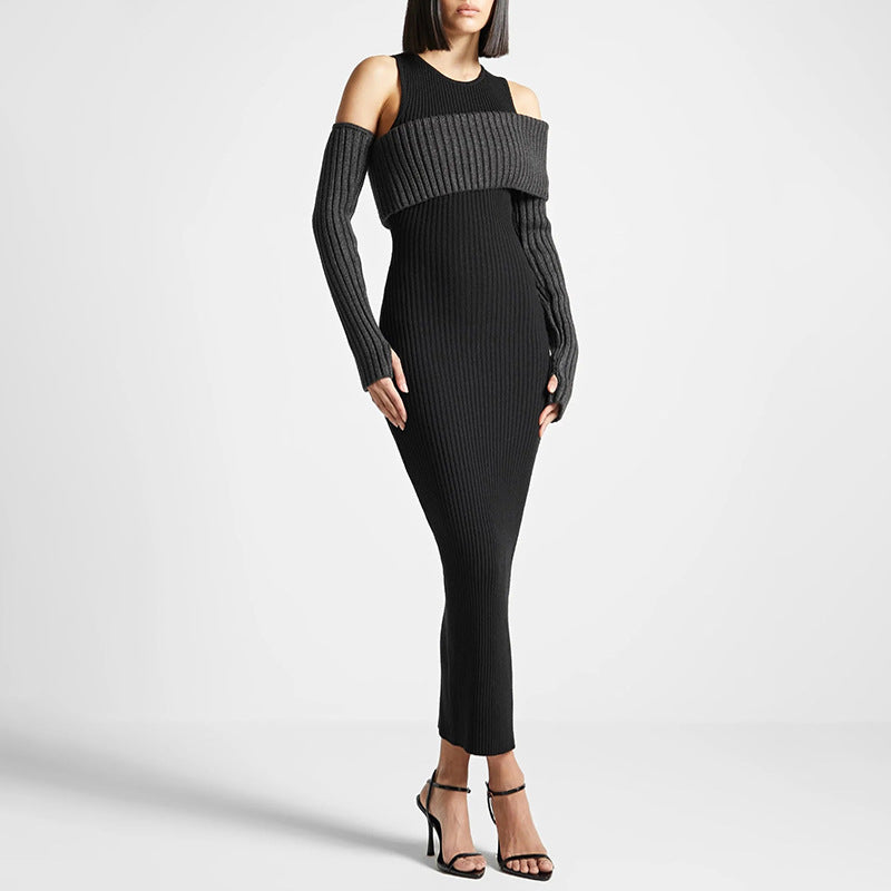 Autumn Elegant Slim Fit Slimming Patchwork Dress Socialite Knitted Dress for Women Bella Mia