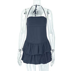 Elegant Sexy Backless Pleated A line Halterneck off Shoulder Dress Fresh Simple Women Clothing Bella Mia