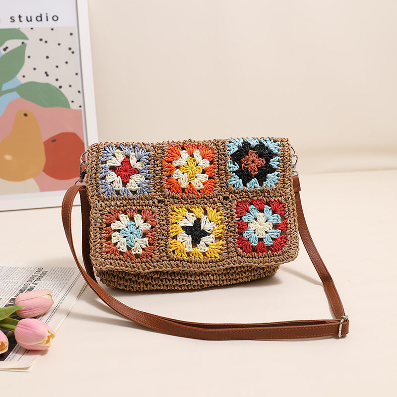 Sources Grandma Plaid Crossbody Straw Bag Contrast Color One Shoulder Straw Bag Woven Bag Women Beach Bag Bella Mia