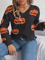 Autumn Winter Halloween Contrast Color Pumpkin Cut Rotten Long Sleeve Pullover Women Clothing Bella Mia
