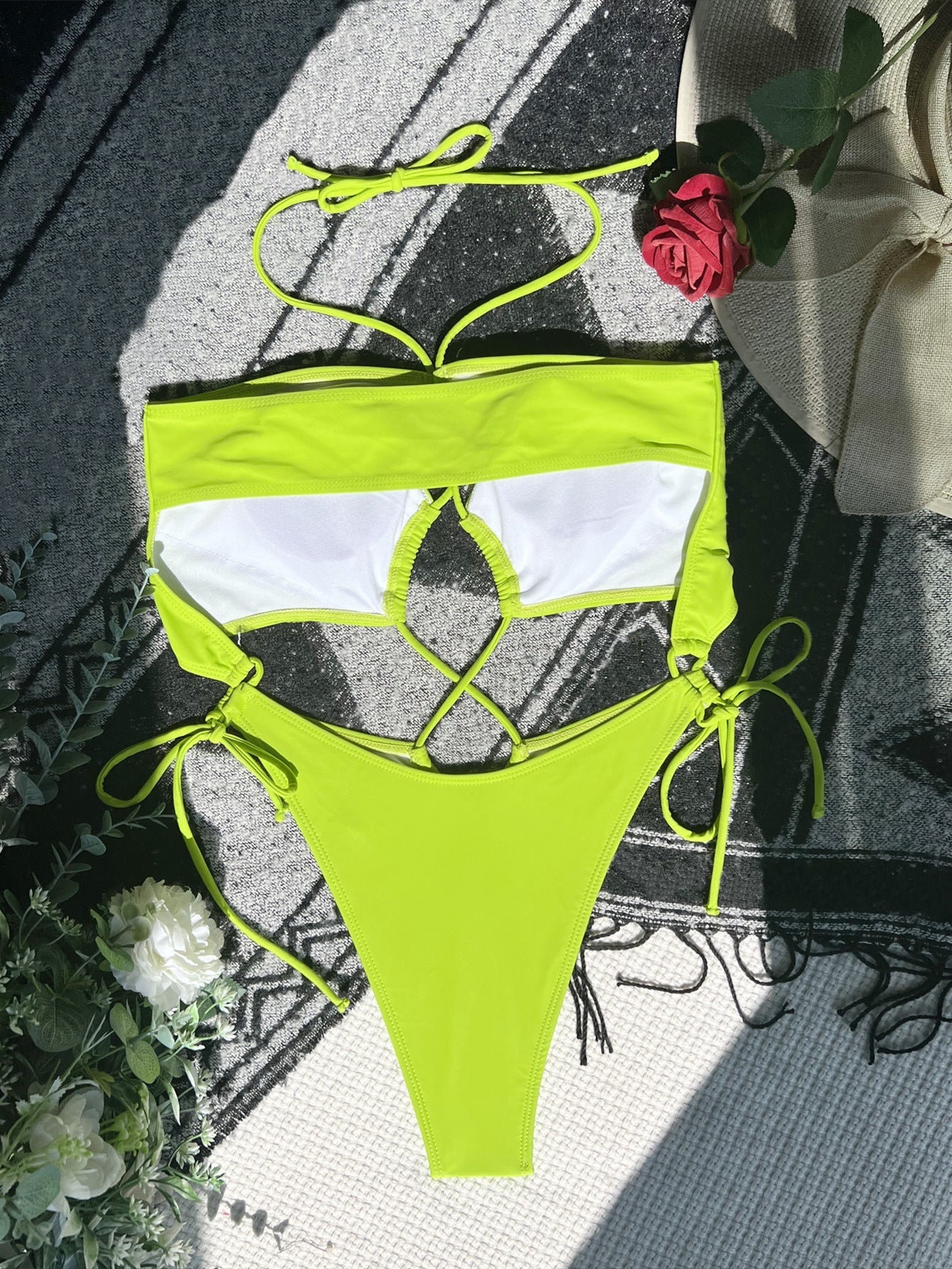 Women Double One Piece Swimsuit Solid Color Bikini Swimsuit Sexy Swimsuit Strap Bikini Bella Mia