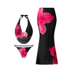 Bikini Mesh Floral Print Three Piece Skirt Sunscreen Swimsuit Women Bella Mia