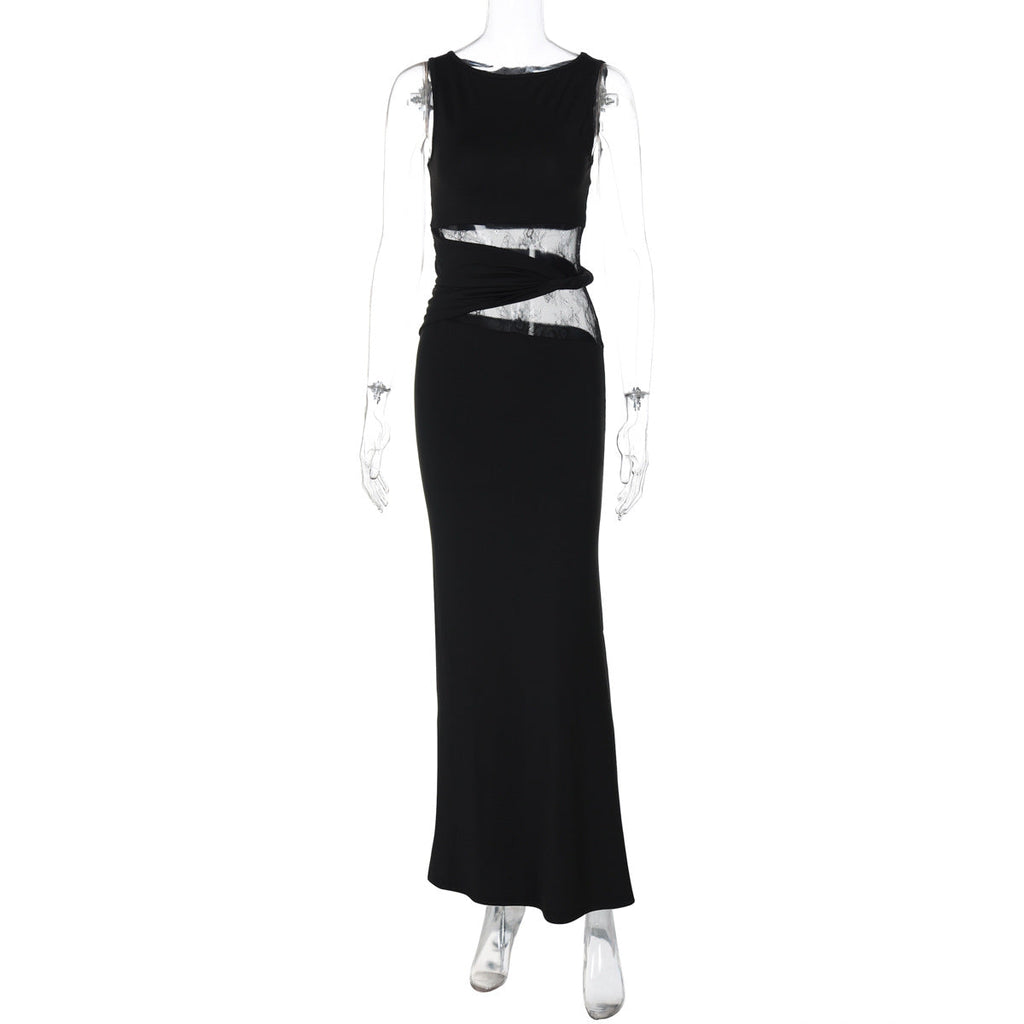 Summer Sleeveless Sexy Lace Stitching Maxi Dress Elegant Slim Fit Dress Bella Mia
