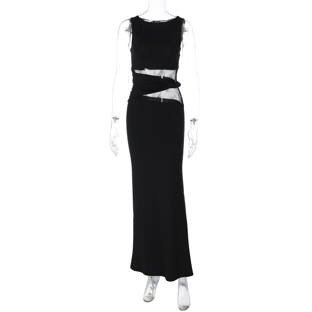 Summer Sleeveless Sexy Lace Stitching Maxi Dress Elegant Slim Fit Dress Bella Mia
