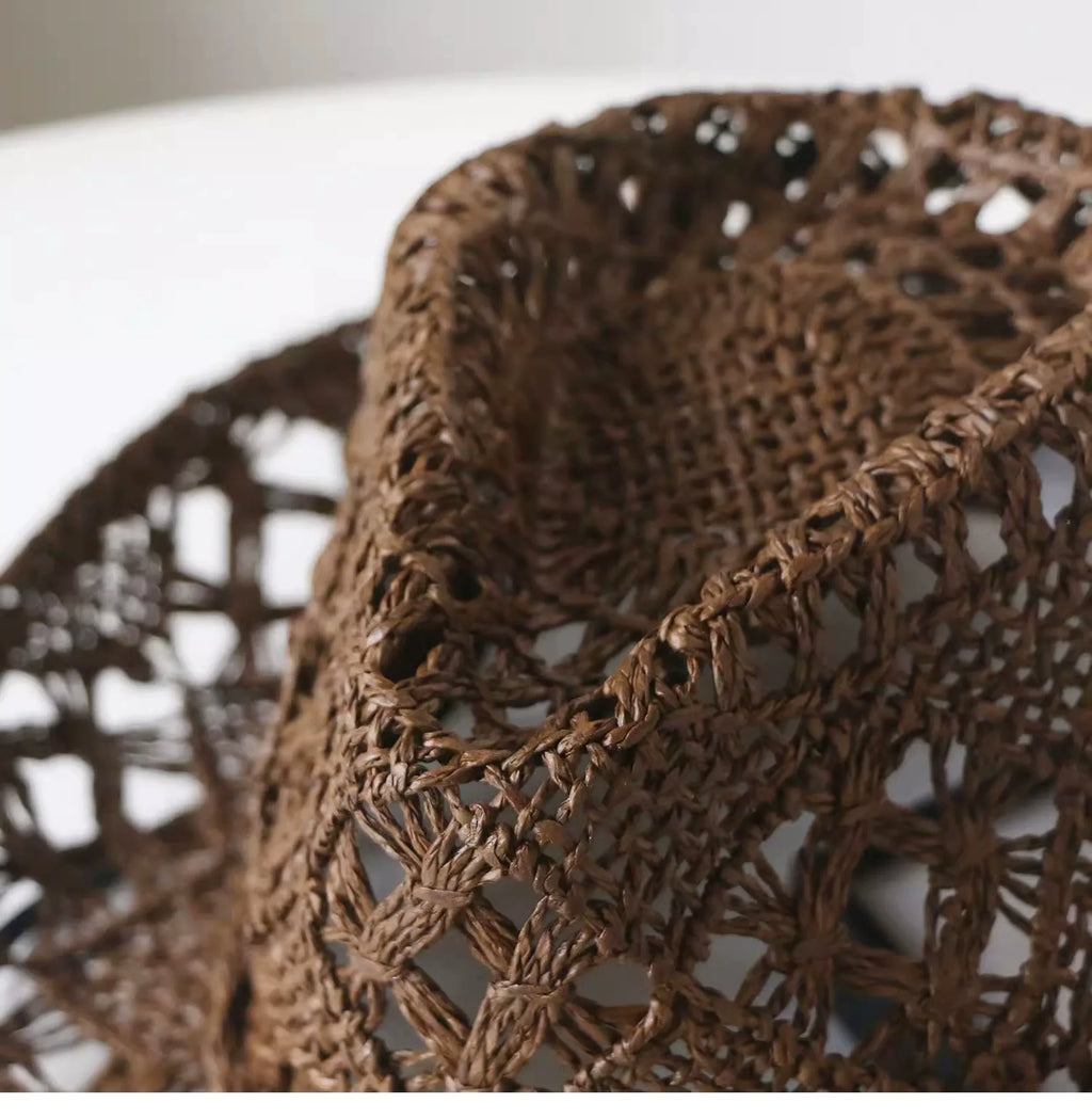 New Arrival Hand-Woven Straw Hat Cut Out Summer Sun Protection for Men and Women Sun Hat Western Cowboy Hat Outdoor All-Matching Hat