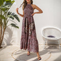 Elegant Casual Vacation Sleeveless Halter Butterfly Pattern Leopard Print Dress
