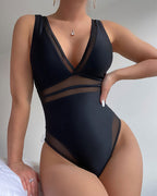 Solid Color Spun Yarn One Piece Swimsuit Women Deep V Plunge Sexy Spring Swimwear Bella Mia