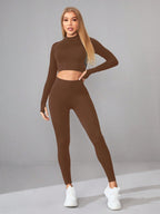 Seamless Yoga Clothes Women Long Sleeved Sports Top High Waist Hip Lift Sports Tights Trousers Set Bella Mia