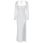 Autumn Women Wear Low Cut Self Tie Lace Slim Fit Slit Sexy Dress Bella Mia