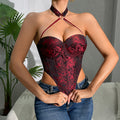 Chinese Retro Rose Sexy Tube Top Vest Women Design Irregular Asymmetric Slim Fit Top