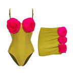 French One Piece Solid Color Women Swimsuit Solid Color Sexy Floral Short Skirt Swimsuit Women Bikini Bella Mia