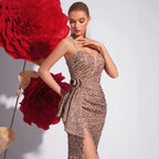 Champagne Sequin Sling Evening Dress Slim Fit Slit Cocktail Host Annual Party Party Light Luxury Fishtail Dress Bella Mia