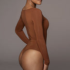 Sexy T-Shaped One-Piece Bottoming Shirt Autumn Women Clothing Tight Long Sleeve Square Neck Bodysuit Bella Mia