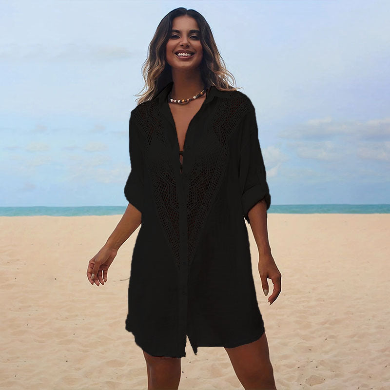 Lace Bamboo Shirt Beach Cover up Sexy Cutout Sun Protection Bikini Cover Bella Mia