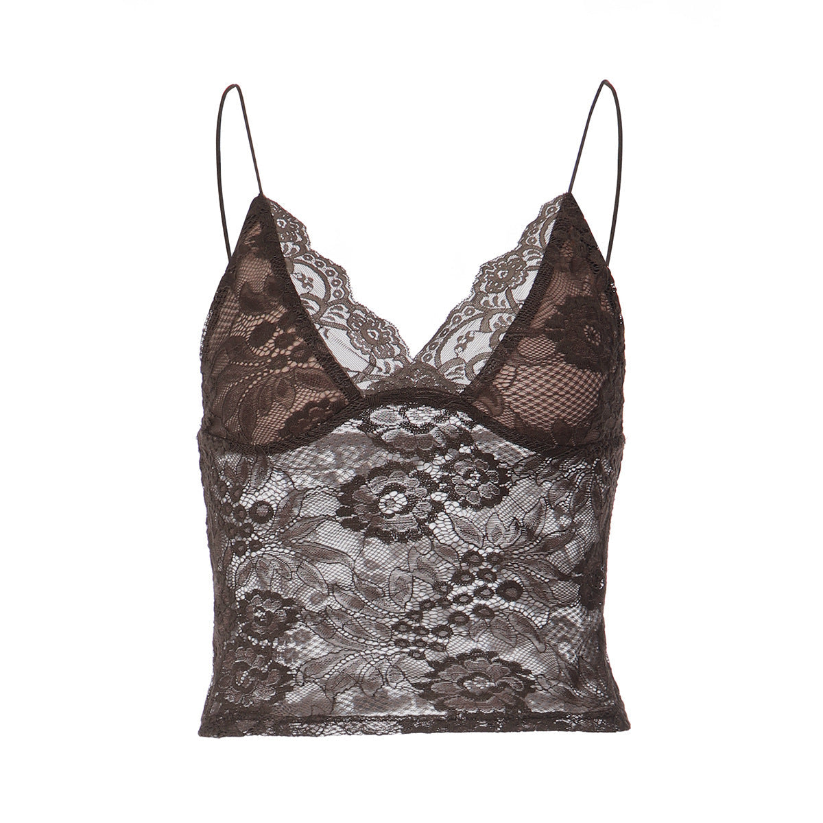 Women Clothing Sexy See through Lace Lace Spaghetti Strap Bandeau Slim Fit Deep V Plunge Vest Bella Mia