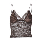Women Clothing Sexy See through Lace Lace Spaghetti Strap Bandeau Slim Fit Deep V Plunge Vest Bella Mia
